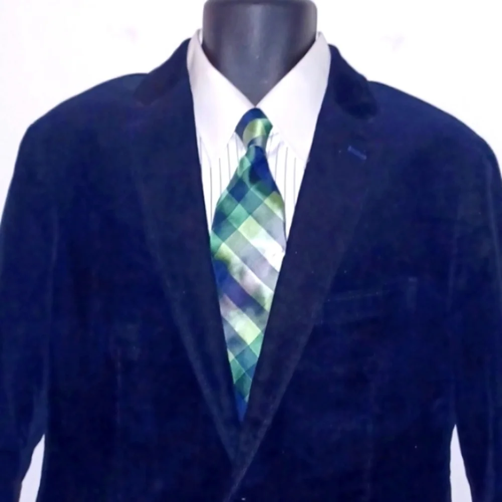 GEOFFREY BEENE Blue Green Plaid Spring Silk Necktie